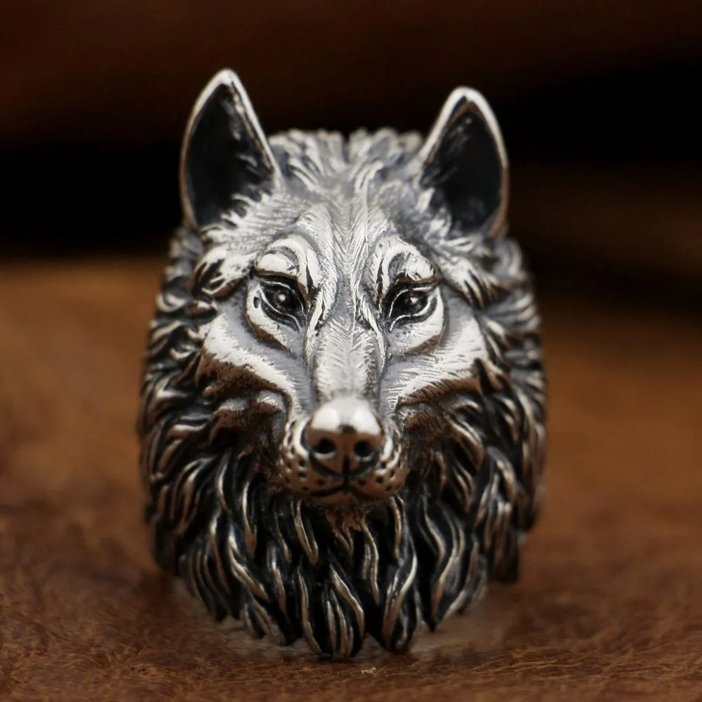 Z+ STERLING SILVER RING SOLID 925 WOLF BIKER NEW SIZE L EMPRESS R001108 
