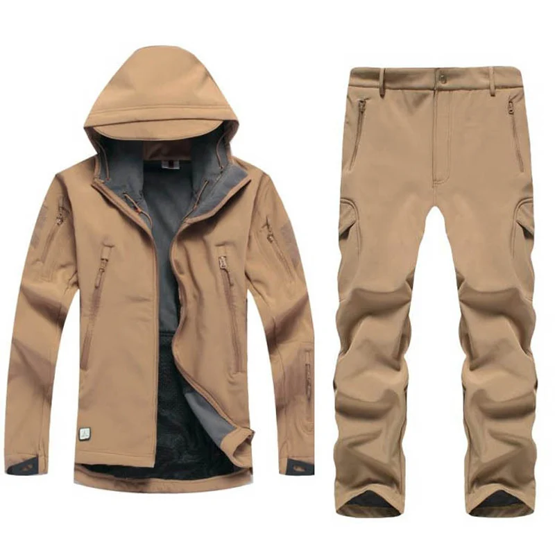 AichAngeI, водонепроницаемая флисовая Мужская куртка, костюм для мужчин, камуфляжная, военная, тактическая одежда, Армейский Камуфляж, Uniforme militar, комплект - Цвет: Brown