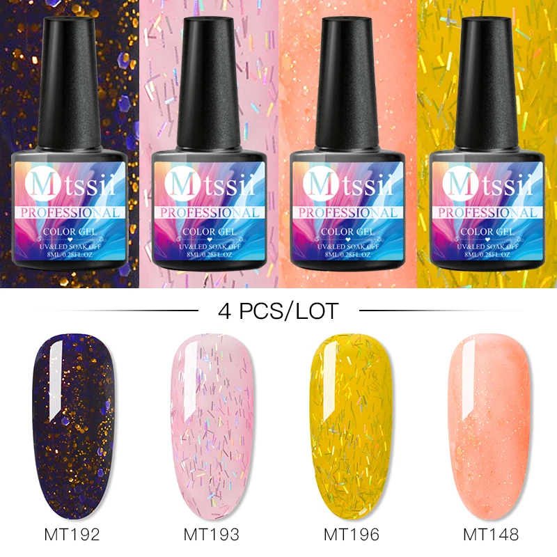

Mtssii 4Pcs/Lot Red Color Nail Gel Polish Set Shiny Glitter Led Nail Lacquer Varnish Soak Off Sequins Led Hybrid Gel Manicure