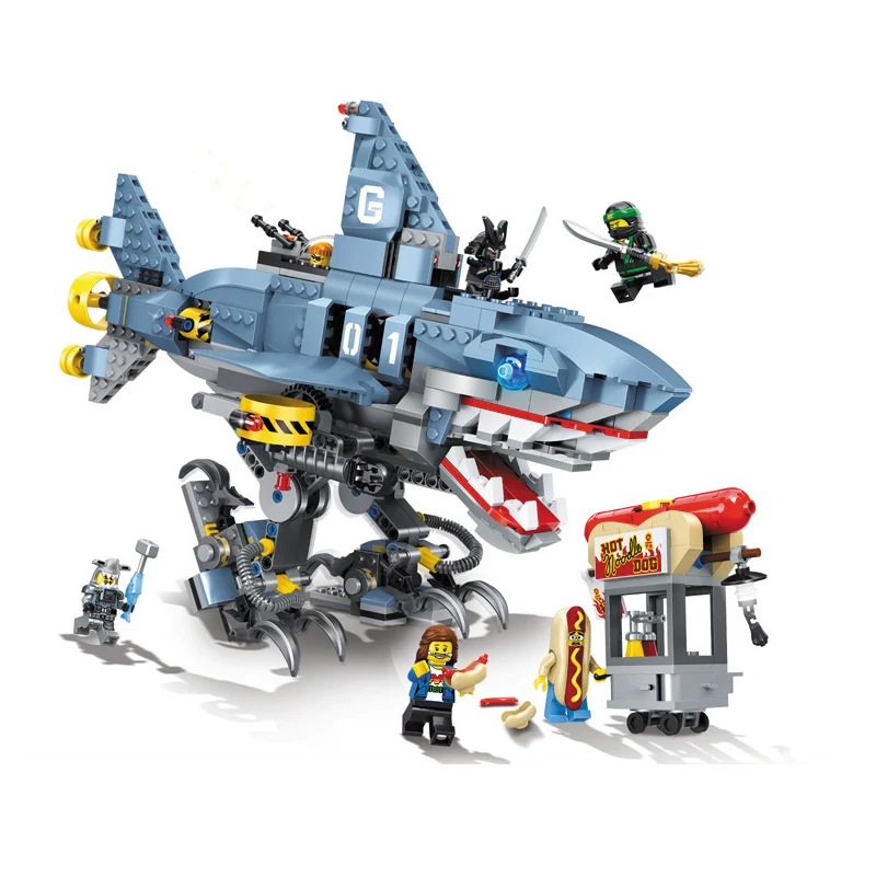

929Pcs Newest Ninjagoed Movie Garmadon Set Big Shark Building Blocks Compatible Legoings Bricks City Figures Toys Children Gift
