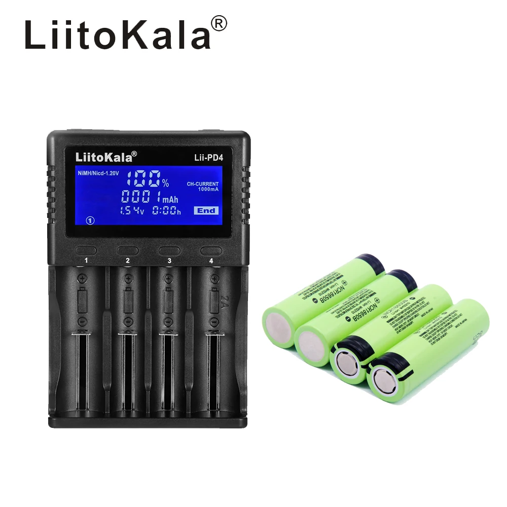 

1 pcs LiitoKala lii-PD4 LCD 3.7 v 18650 21700 Battery charger + INR18650 4 pcs 3.7 v 18650 3400 mah 34B li-ion Rechargeable Batt