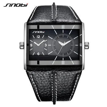 

SINOBI Brand Multiple Time Zone Men Fashion Watches New Design 2018 Men's Leather Quartz Wristwatches Clock relogio masculino