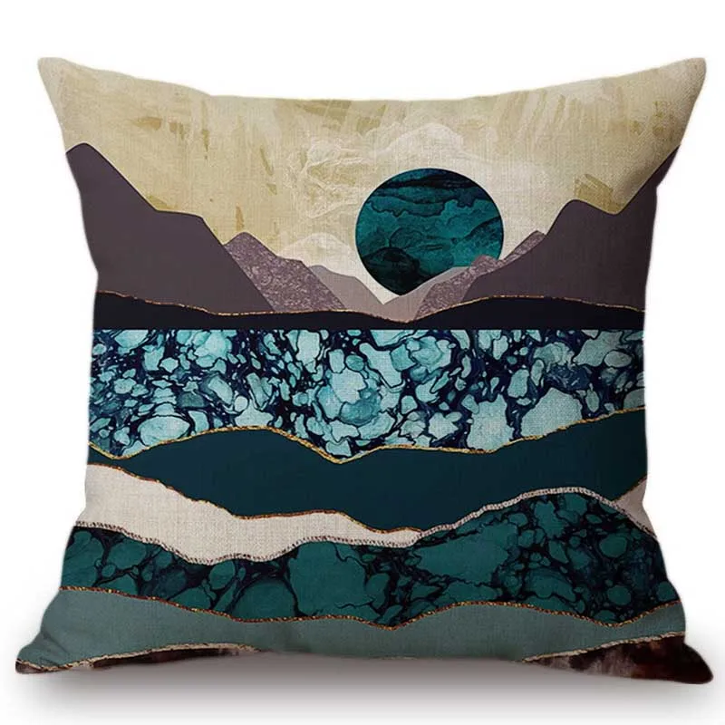Креативная Геометрическая металлическая художественная синяя домашняя декоративная подушка для дивана, наволочка из хлопка и льна