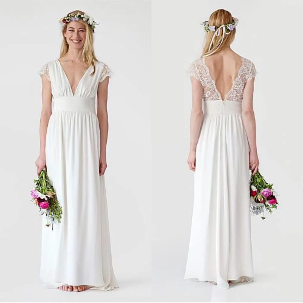 Гламурная шифон v-образным вырезом декольте облегающие свадебные платья в богемном стиле белые свадебные платья длинное пляжное в пол vestido