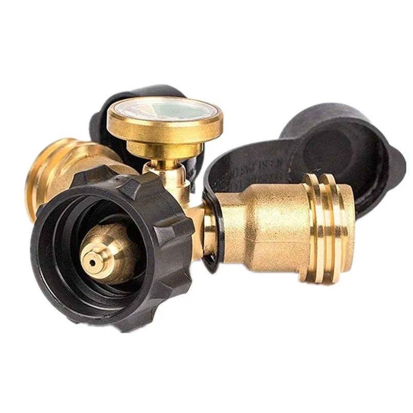 Propane Tank Gauge Y-Splitter Brass Adapter Gas Grill BBQ RV Pressure Meter Y-type gas tank adapter Propane tank adapter #2y15 (4)