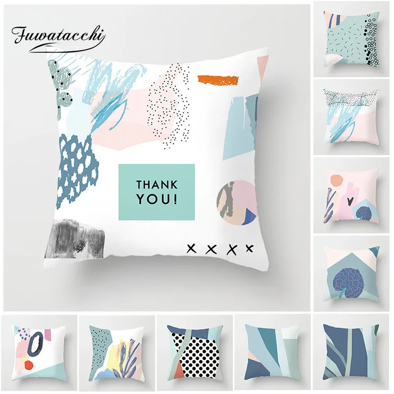 

Fuwatacchi Abstract Pattern Cushion Cover Dotted Pink and Green Pillow Cover for Home Chair Decoration Pillowcases 45*45 cm