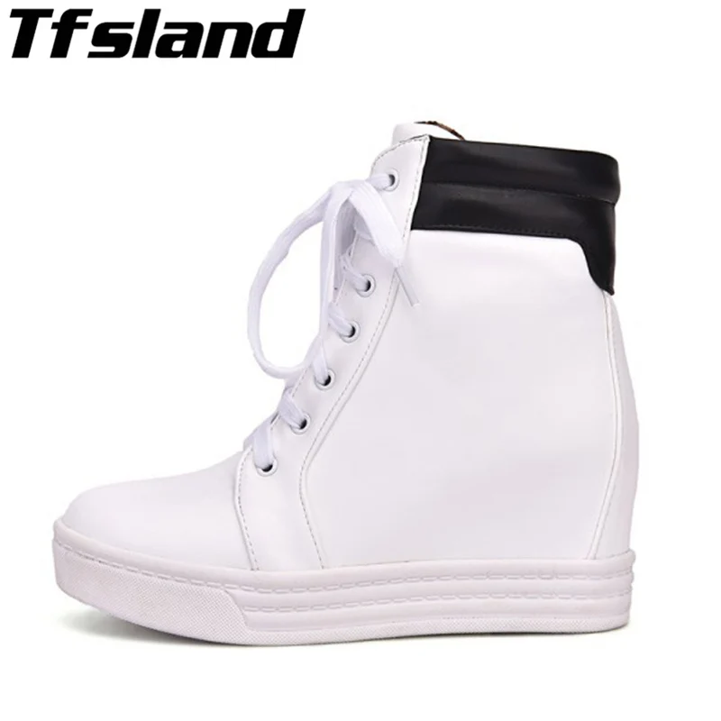 Tfsland Women Height Increasing Shoes Female Breathable White Shoes Flat Walking Shoes Sneakers Women Wedge Platform Ankle Boots