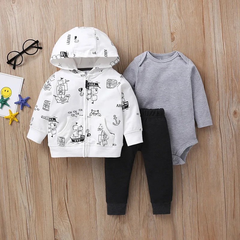 3PCS Infant Baby Clothing Sets Winter Bear zipper Coat Sweater+Pants+Bodysuit Newborn Baby Boy Girl Clothes Outfit 3-6M-24M - Цвет: 8