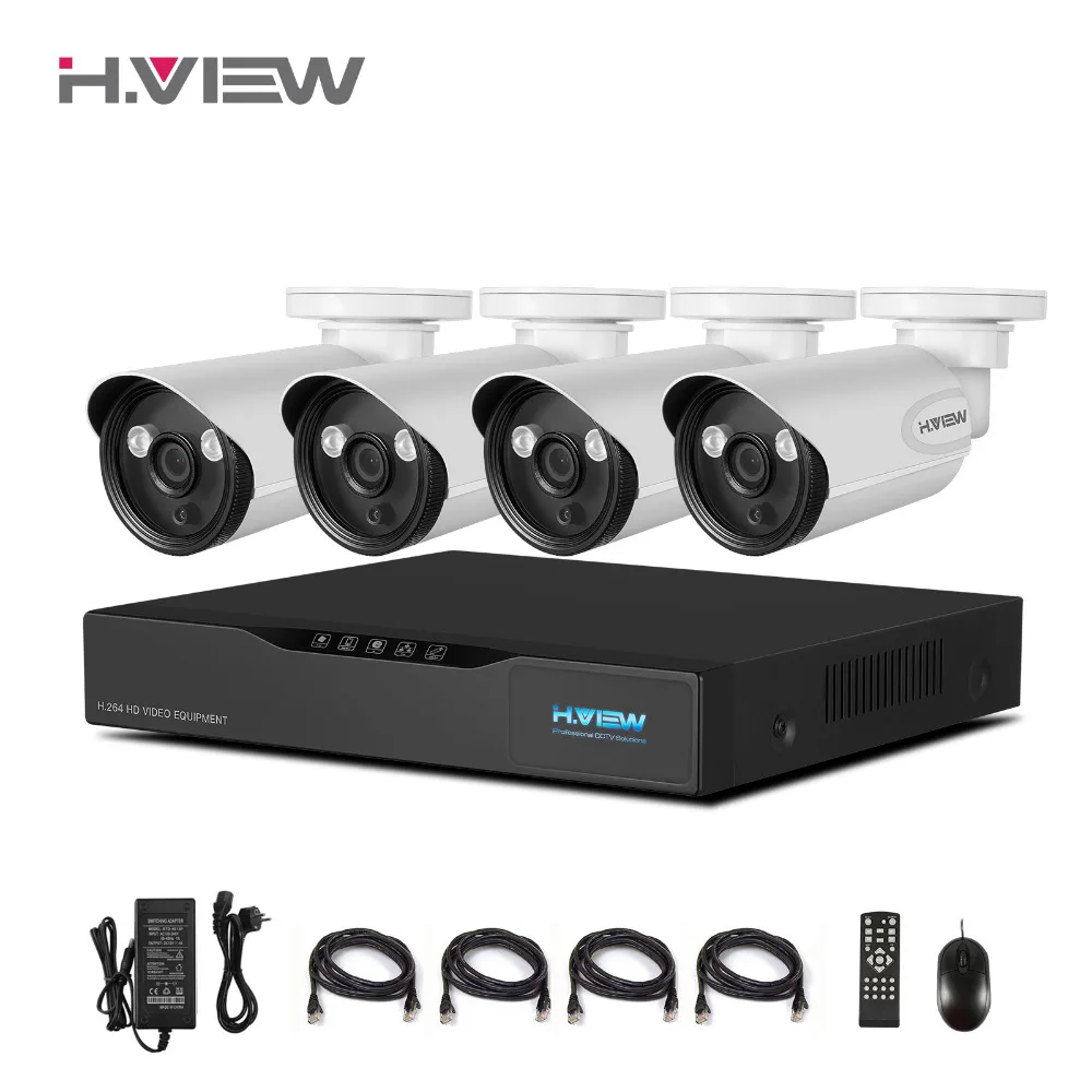 

H.View Newest Security Camera System 4 Channel Video Recorder CCTV NVR 720p Outdoor Network IP Cameras Good Night Vision Camer