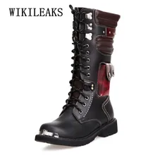 Мужские ботинки с металлическим украшением; мужские мотоциклетные ботинки до середины икры; дышащие мужские кожаные ботинки; повседневная мужская зимняя обувь; Botas Homm