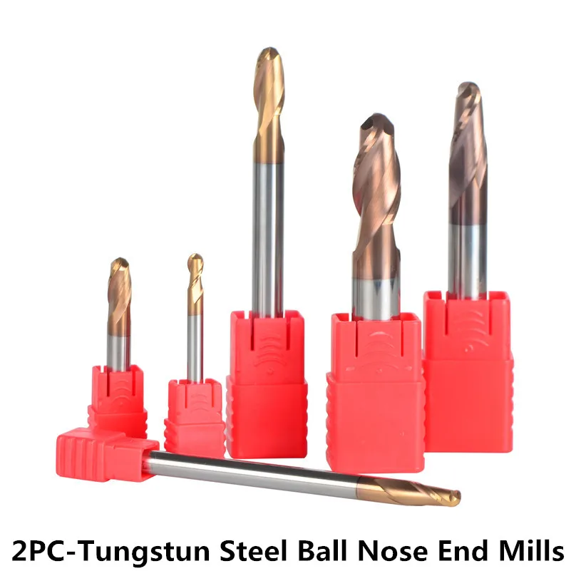 

2pc/lots R0.5-R6.0 Tungsten Steel End Mills Ball Nose Head Milling Cutters 2F HRC55 Spiral Bit Milling Cutter Tools Router bits