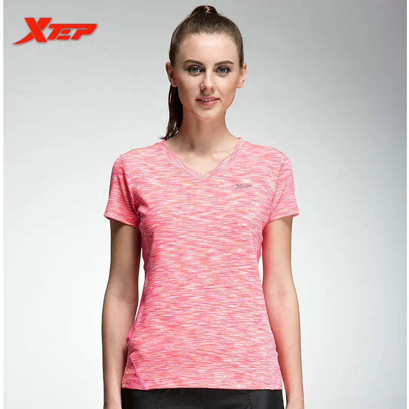 XTEP Short Sleeve Running Shirts Women 2016 Qucik Dry Track and Field