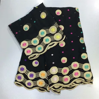 

New arrival black African Bazin Riche Getzner fabrics ,French net Embroidery lace Nigeria for dress (5+2yards ) HJ242-1