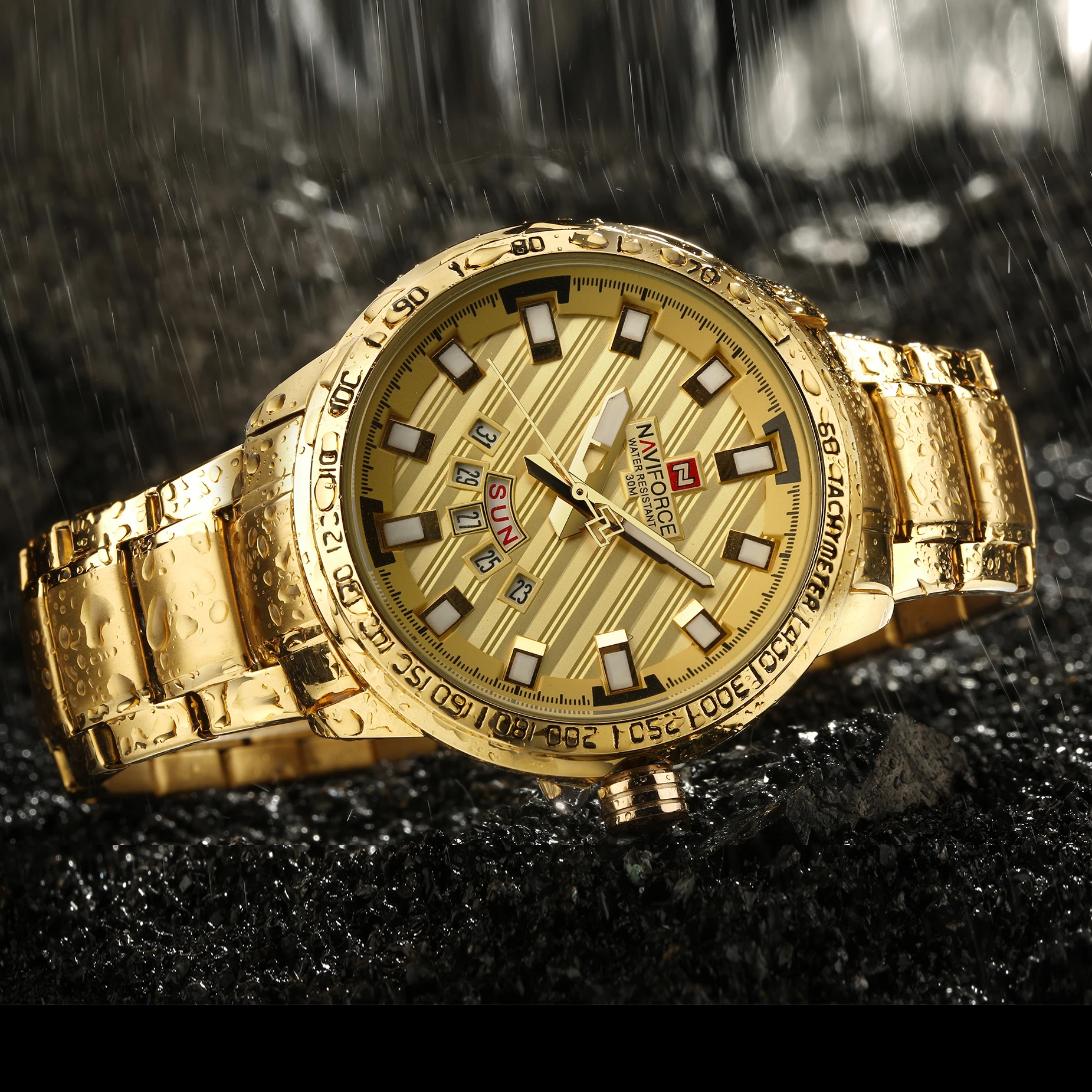 Tanie NAVIFORCE 2019 nowych moda mężczyzn złoty zegarek luksusowej marki zegarek kwarcowy zegar ze stali nierdzewnej wodoodporny wyświetlacz data tydzień moda sukienka zegarki