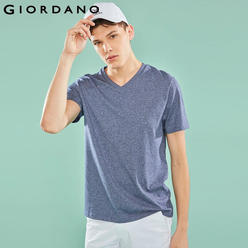 Giordano футболка сплошного цвета с V-образным вырезом slim fit с короткими рукавами,выполнена в нескольких цветах и имеет широкий размерный ряд