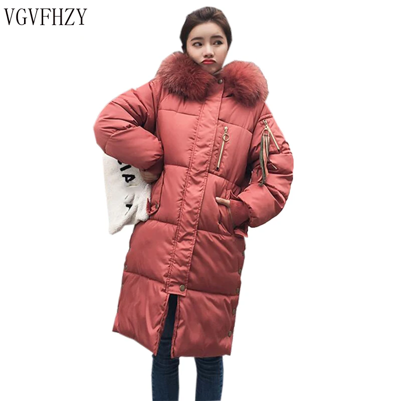 

2018 Warm Hooded Fur Collar Cotton Long Parka Plus Size Women Winter Coat Jacket Clothing For Mujer Feminine De Inverno Casaco