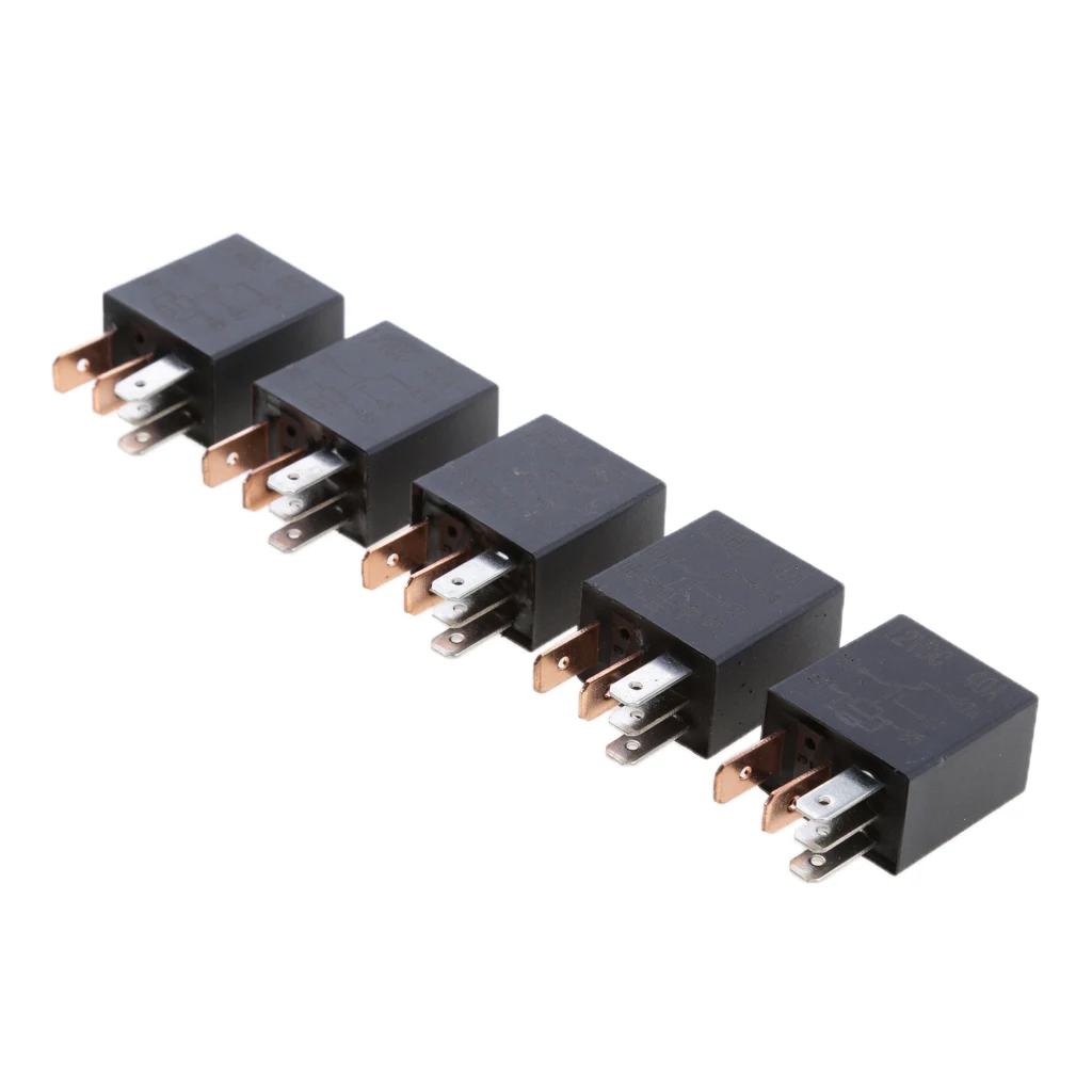 5pcs 30A Automotive Car Electronic Alarm Light Air Horn Fan Micro Relay Switch 12V 5-Pin Relay Terminal Connector Black 