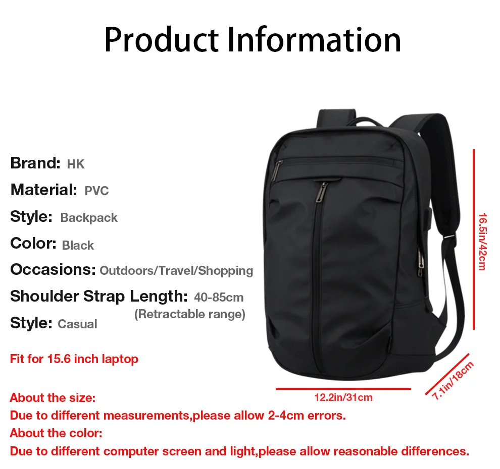 Водонепроницаемый рюкзак, ПВХ, мужской рюкзак для ноутбука, 15,6, черный, школьные сумки, для колледжа, для мальчиков, большая сумка для компьютера, USB зарядка, мужской рюкзак