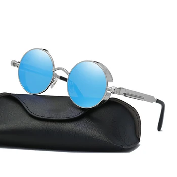 

2018 Trendy Steampunk Sunglasses Women Round Metal Transparent Frame Anti Sun Glasses Flash Mirror Sunglass Female Shade WD0914