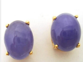 

wb001 14k Gold PLATED OVAL PURPLE JADE STUD EARRINGS
