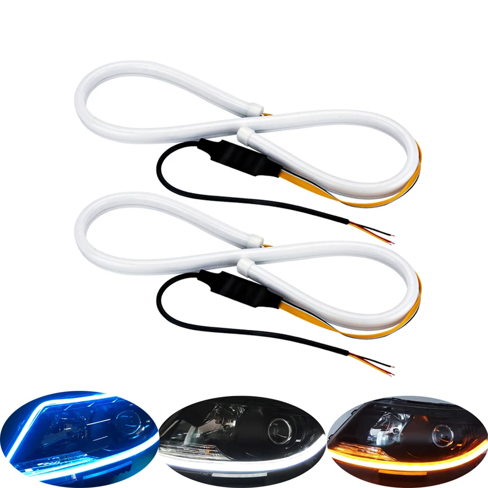 

2PC/Lot 60cm DRL Flexible LED Tube Strip Daytime Running Lights Turn Signal Angel Eyes Car Styling White/Yellow/Blue