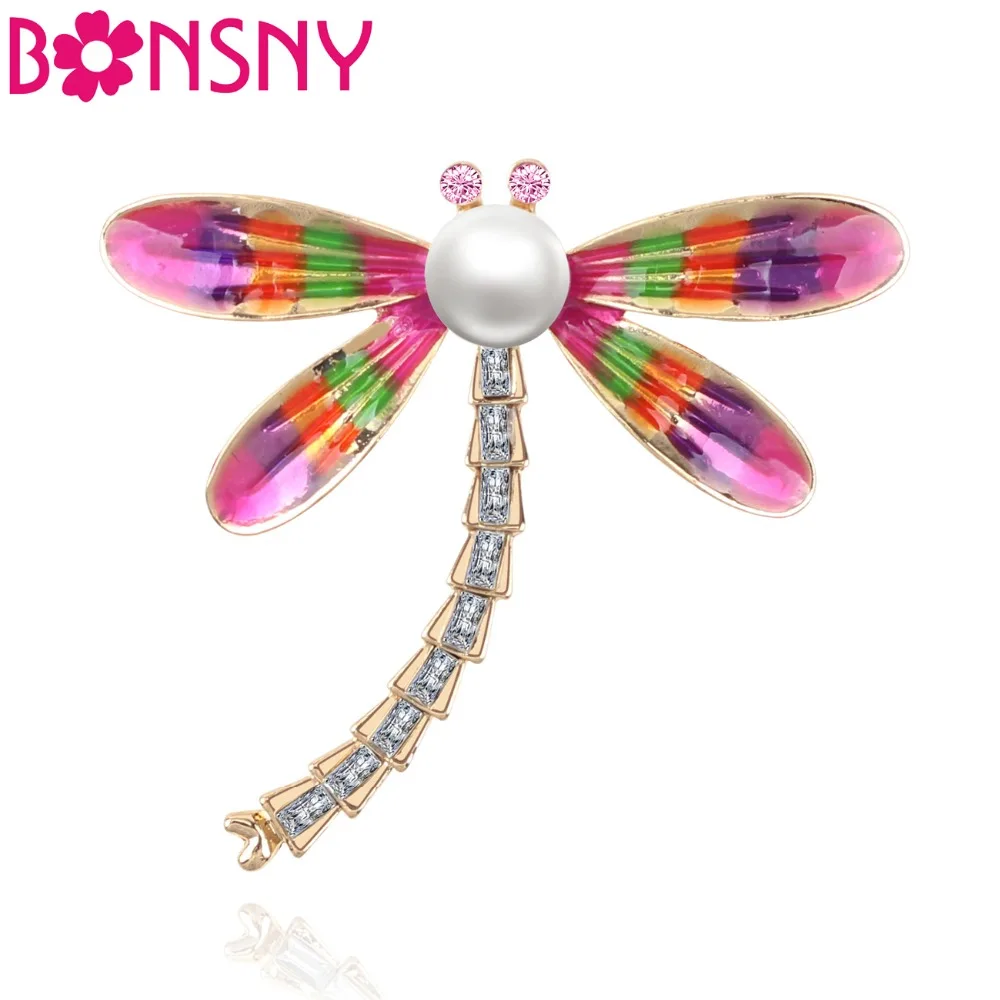 

Bonsny Alloy Floral Dragonfly Pearl Brooch Rhinestone Pin For Women Ladies Clothes Scarf Decoration Fashion Jewelry Accessories