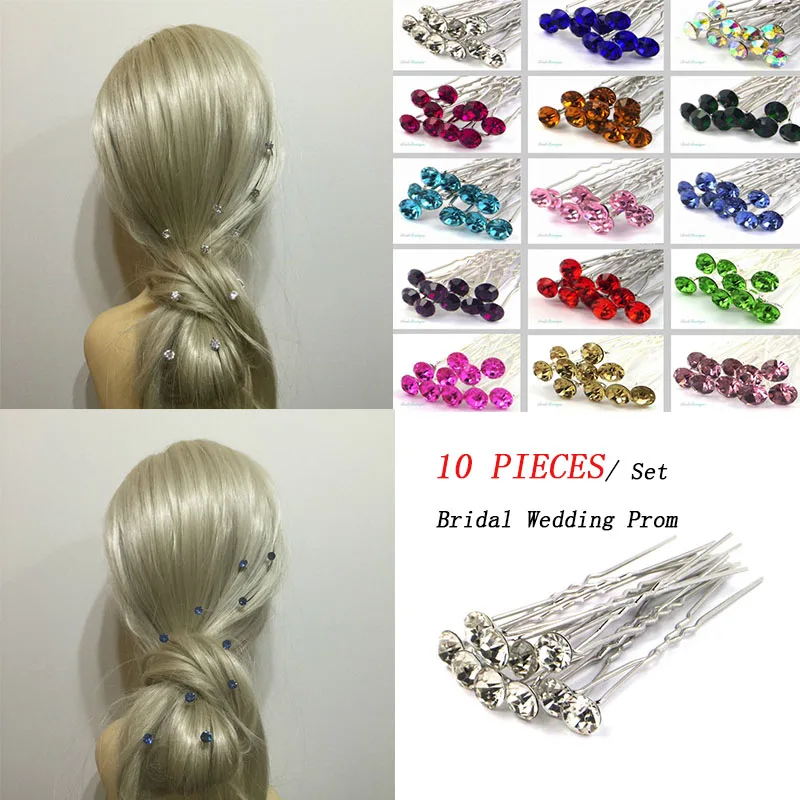 

10 Pieces/Lot Bridal Wedding Prom Hair Clips Rhinestone Hairpins Shine Hair grip Crystal Hairpin Women Ladies Hair Accessories