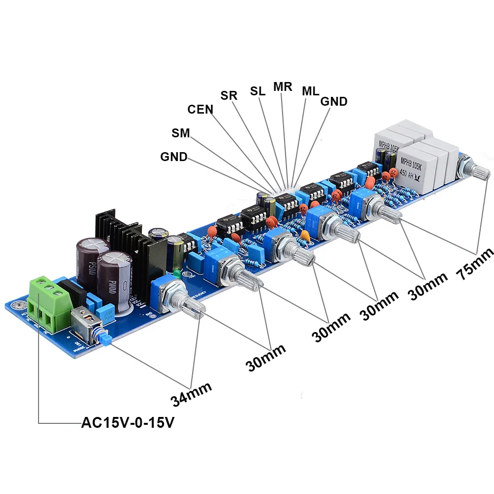 AC15V-0-AC15V Hi-Fi предусилитель 5,1 панель управления громкостью громкость тон эквалайзер плата управления DIY наборы 12003200