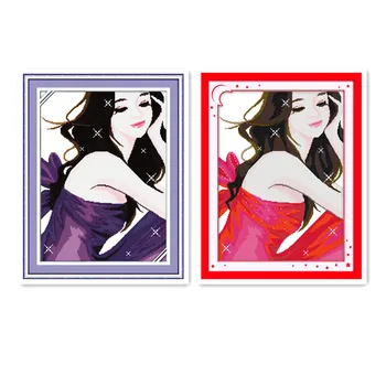 

Joy Sunday Girl Feelings Red Purple Cross Stitch Kit diy Sewing Embroidery DMC Spiraea Furniture Cloth Decorative Painting