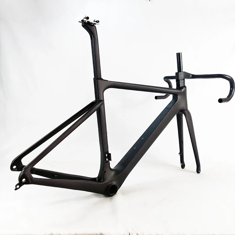 Excellent Full hidden cables Flat mount aero road bike frameset with fork/seatpost/handlebar Ultra-light 975g DI2/Mechanican 0