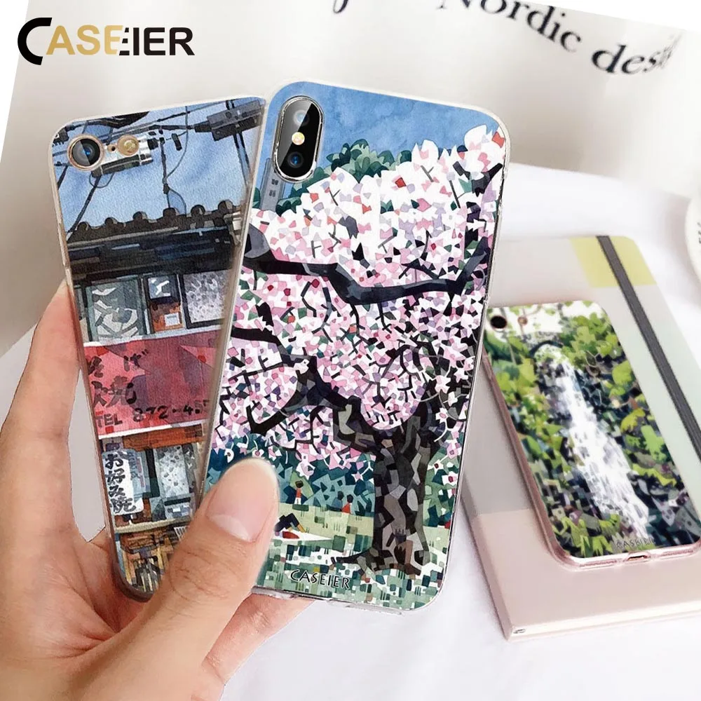 CASEIER Soft Mosaic Case For iPhone XS Max XR X Ultra Thin TPU Cover 7 8 6 6s Plus 5 5s SE Japanese Chic Phone Fundas |