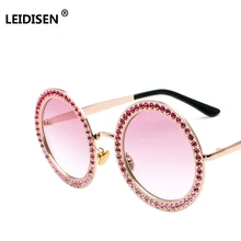LEIDISEN, большие круглые солнцезащитные очки для женщин, фирменный дизайн, кристалл, камень, металлическая оправа, солнцезащитные очки, высокое качество, Ретро стиль, летние солнцезащитные очки, UV400