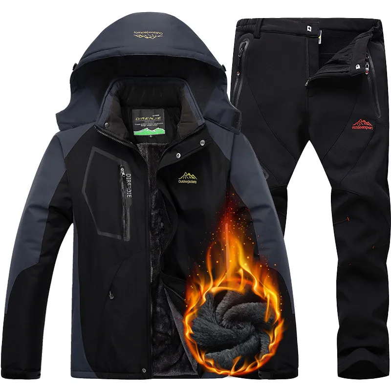 

CCIVICFREE Men Waterproof Jacket Pants Outdoor Trekking Hiking Hunnting Jackets Mens Winter Thermal Fleece Snowboard Ski Suit
