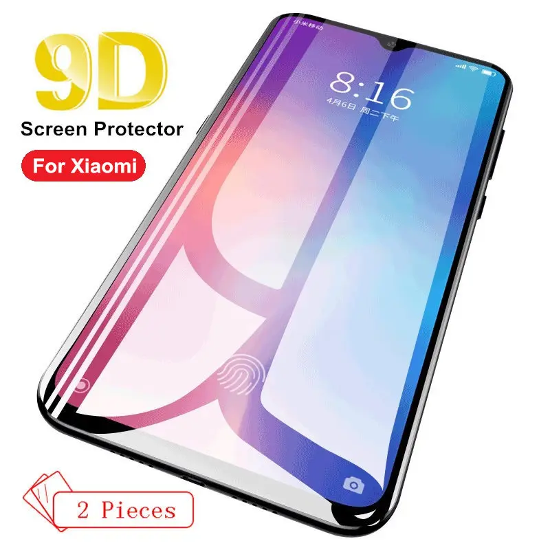 

2PCS Tempered Glass For Xiaomi 6 8 Pro 9 SE Note 3 mi 8 lite Pocophone F1 5X A1 6X A2 new 9D Full Screen Cover Protector Film