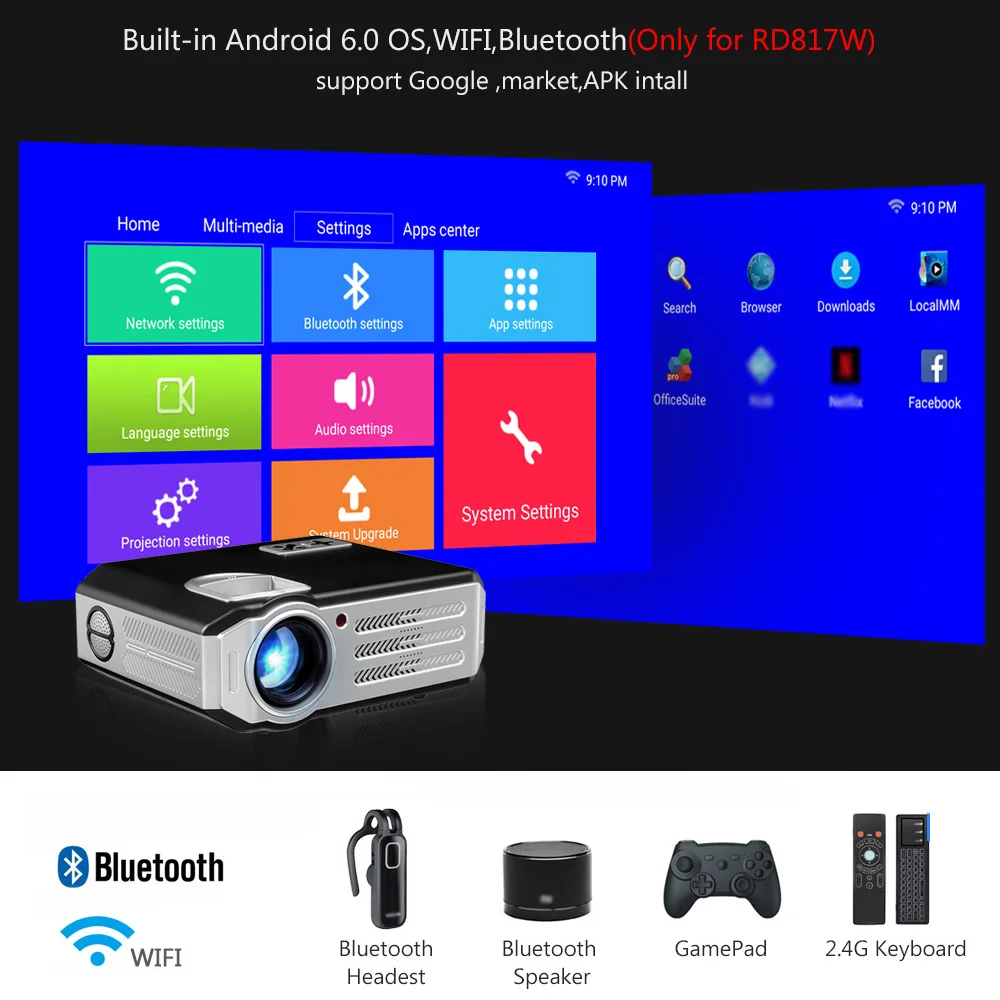 ThundeaL RD-817 LED الروبوت wifi البروجيكتور 3500 شمعة البروجيكتور فيديو HDMI USB كامل HD 1080 P Projetor التلفزيون المسرح المنزلي متعاطي المخدرات ThundeaL RD-817 LED الروبوت wifi البروجيكتور 3500 شمعة البروجيكتور فيديو HDMI USB كامل HD 1080 P Projetor التلفزيون المسرح المنزلي متعاطي المخدرات