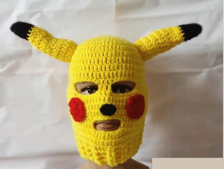 Handmade Funny Animal Cap Novelty Pikachu Hats Gag Party Masks Beanies