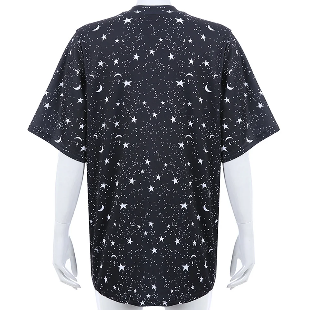 Летняя футболка Harajuku Свободные Длинные женские футболка Moon звезда печатных Повседневное футболка Для женщин топы; футболка