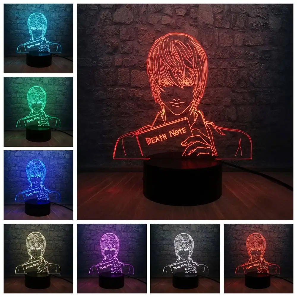 Горячая аниме Death Note Figure Yagami 3D светодиодный светильник ночник многоцветный RGB