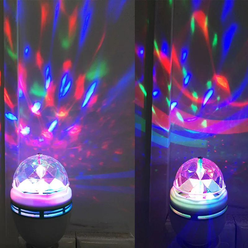 Портативный E27 3 Вт цветной Авто вращающийся RGB светодиодный светильник