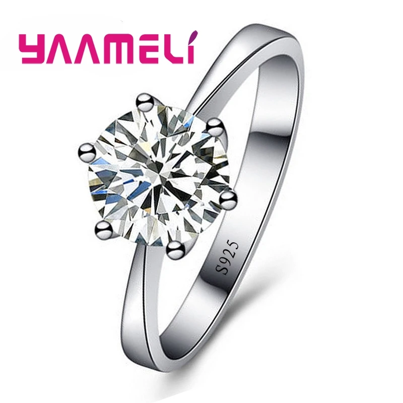 YAAMELI European Wedding Rings For Women Gift 925 Sterling Silver Austrian Crystal Engagement Proposal Ring Jewelry Bague Femme