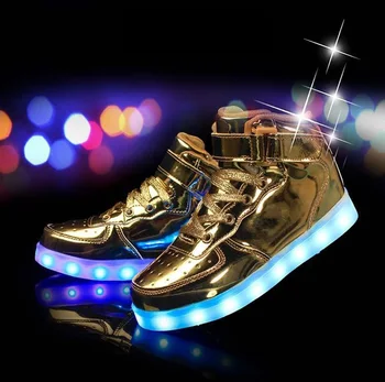 

Boys shoes charging high help gold and silver girls autumn and winter children's luminous shoes LED lights casual shoes