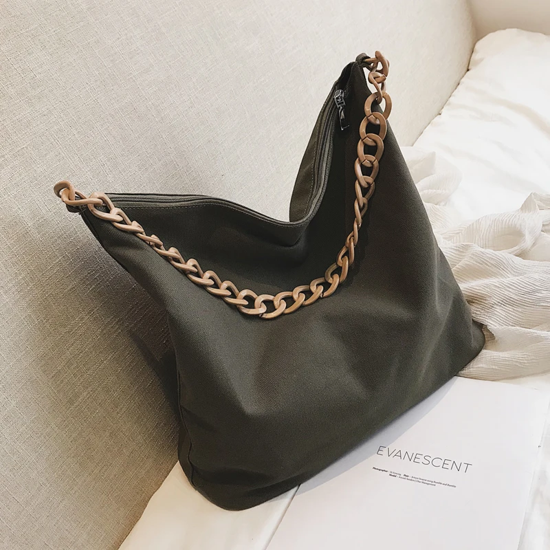 

Large Canvas Shopping Bag Tote Woman Messenger Big Bag Shoulder Bag Bolsos Lady Chain Travel Handbags Large-capacity B41-88