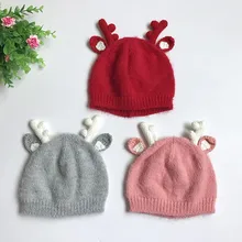 Рождественские шерстяные переплетенные шапки, Детские наряды, аксессуары в стиле Санта-оленя, вязаные шапки с оленьими рогами j2