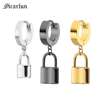 

DICARLUN Stainless Steel Padlock Earrings Lock Charm Pendant Punk Jewelry Dangle Loop Drop Earrings Men Women Gifts High Quality