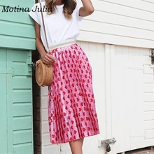 Motina Julia, блестящая металлическая цветная плиссированная юбка с принтом в виде сердца для женщин, Осень-зима, миди уличная юбка, нижняя часть