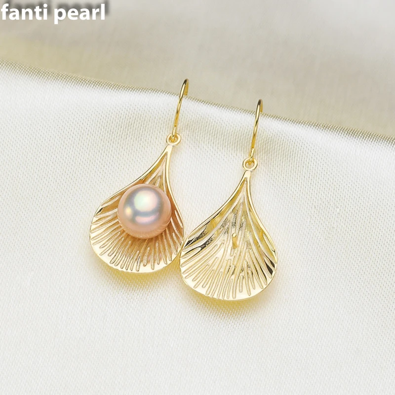

FANTI Real Natural freshwater pearl earring s925 sterling silver ear stud for women Natural pearl jewelry earring 7-9mm