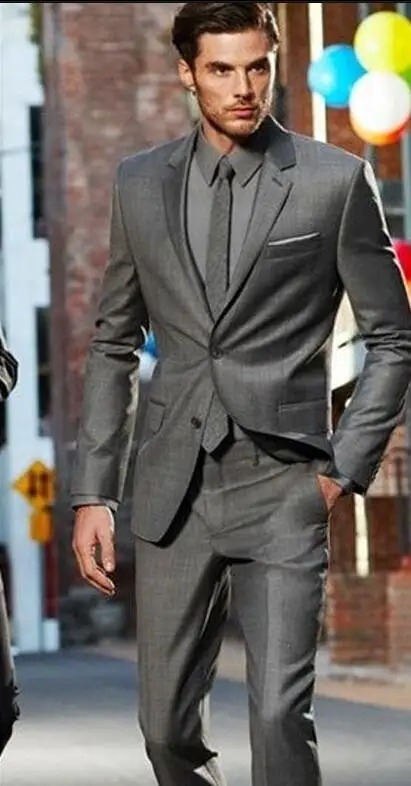 Новое поступление Slim Fit Жених смокинги для женихов Нотч мужской костюм серый дружки/Best Man Свадебные/выпускные костюмы(куртка+ брюки