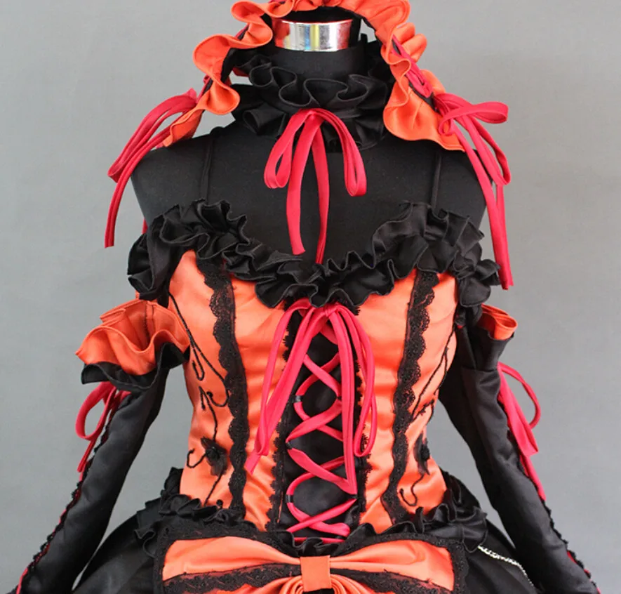 Индивидуальный заказ Аниме COS DATE A LIVE Tokisaki Kurumi косплей костюм полный костюм платья+ головной убор+ шейный платок любой размер