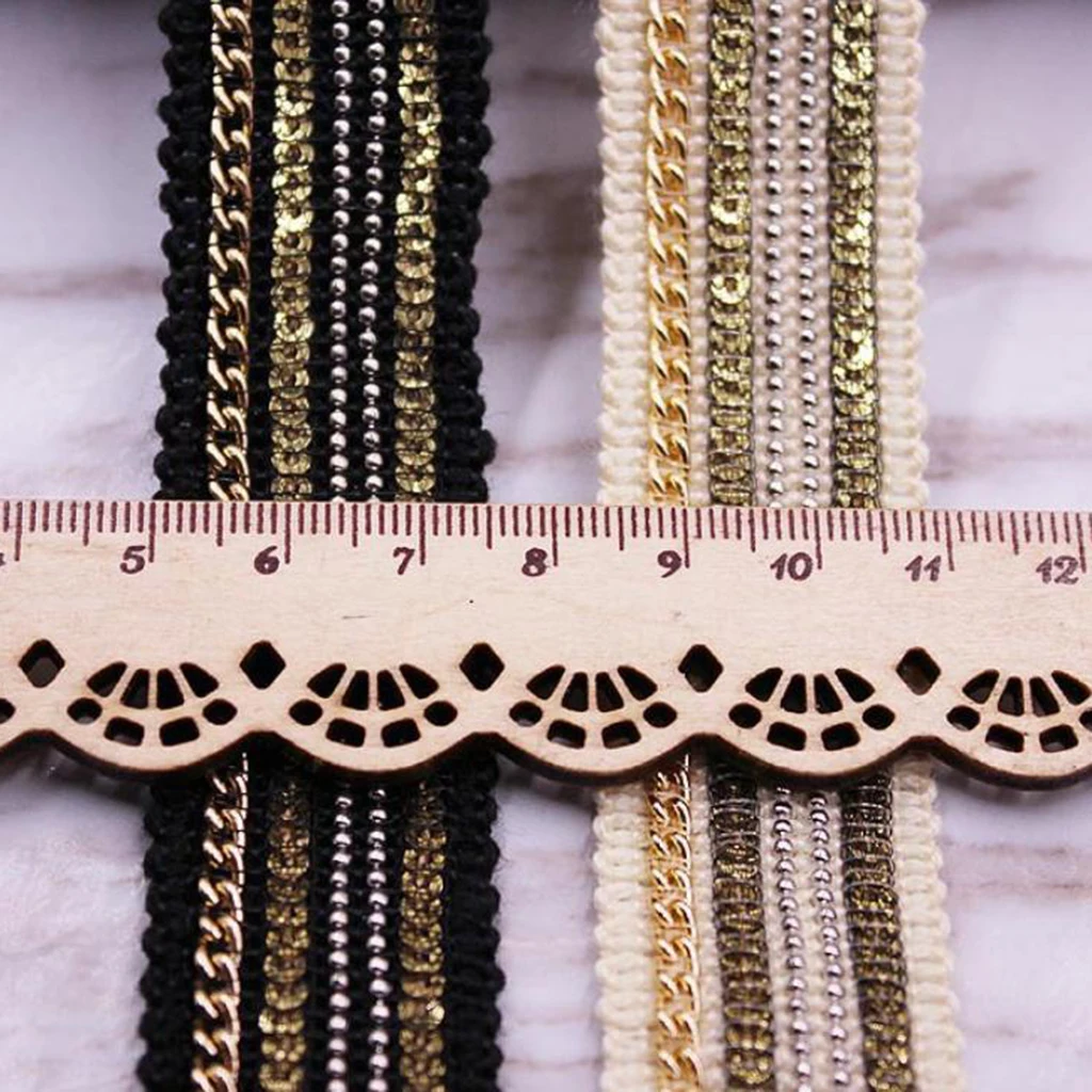 1 Yard 25mm Beaded Sequin Lace Trim Fabric Ribbon Embroidered Applique DIY Handcraft Sewing Headdress Wedding Costume Decoration
