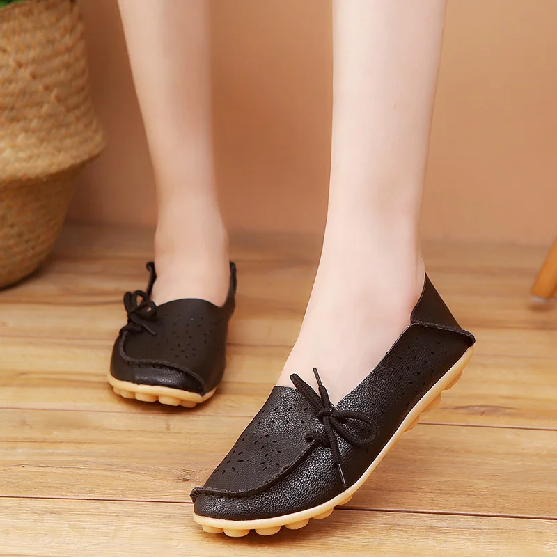 Women Ballet Shoes Flats Cut Out Leather Breathable Women Boat Shoes Ballerina Ladies Shoes Slip on Shoes Women Shallow Flats